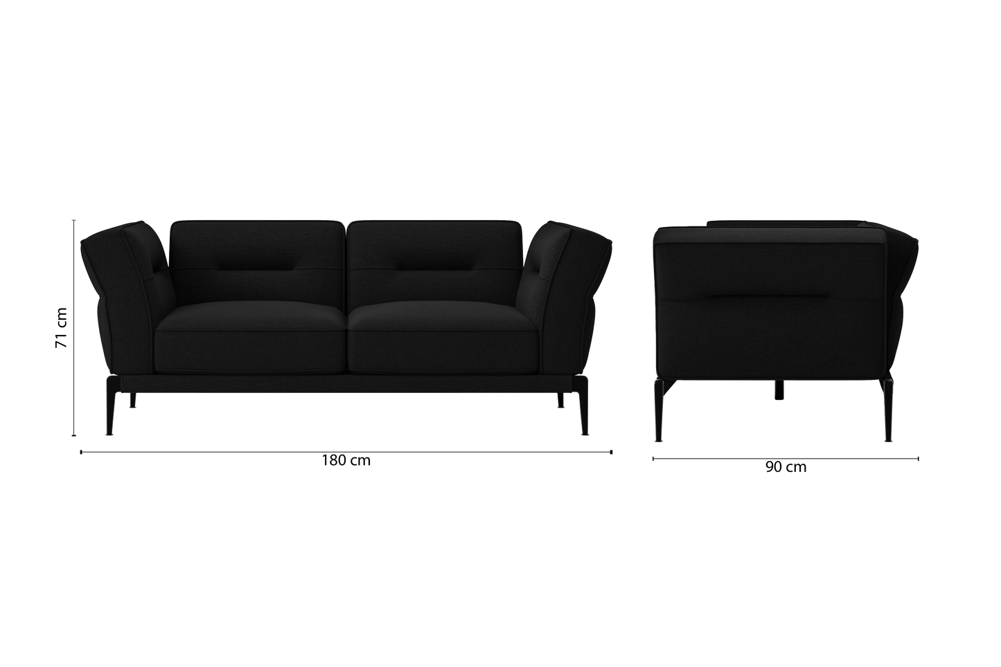 Acerra 2 Seater Sofa Black Linen Fabric