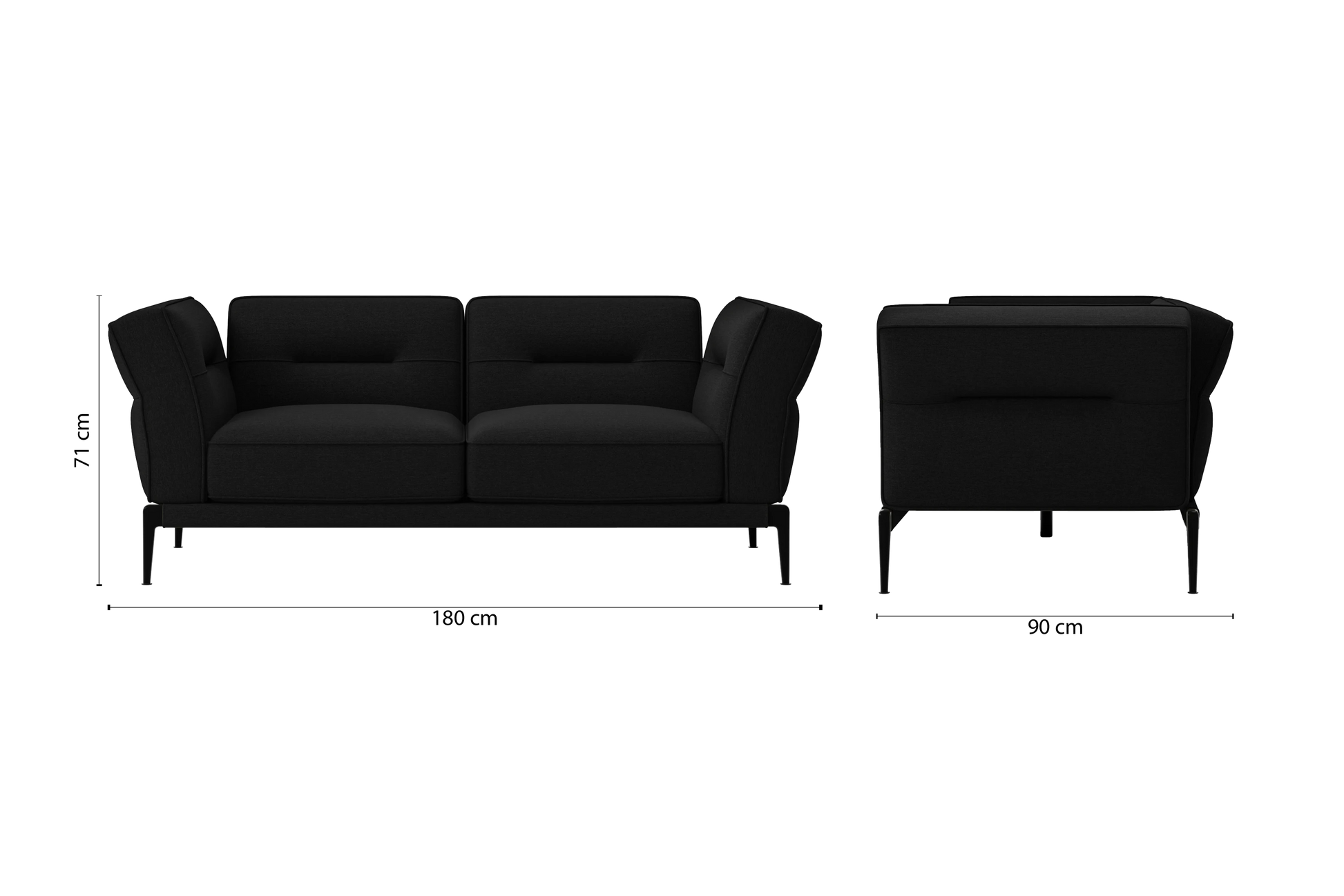 Acerra 2 Seater Sofa Black Linen Fabric