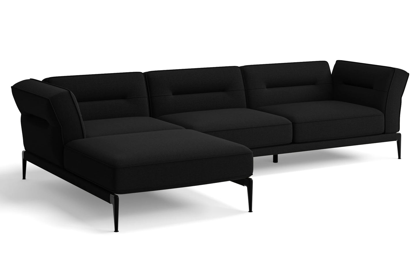 Acerra 3 Seater Left Hand Facing Chaise Lounge Corner Sofa Black Linen Fabric