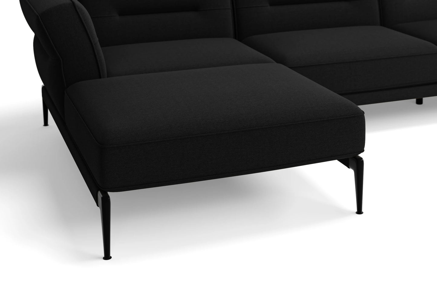 Acerra 3 Seater Left Hand Facing Chaise Lounge Corner Sofa Black Linen Fabric