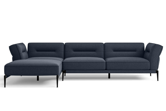 Acerra 3 Seater Left Hand Facing Chaise Lounge Corner Sofa Dark Blue Linen Fabric