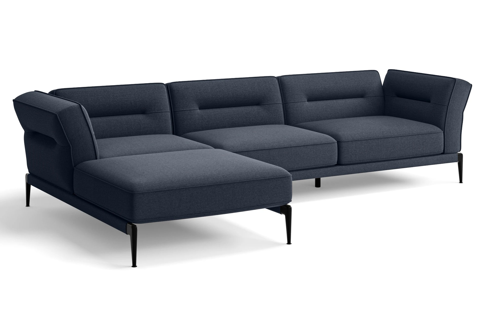 Acerra 3 Seater Left Hand Facing Chaise Lounge Corner Sofa Dark Blue Linen Fabric