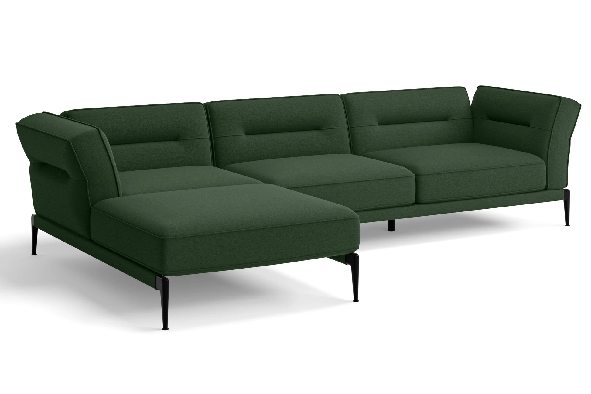 Acerra 3 Seater Left Hand Facing Chaise Lounge Corner Sofa Forest Green Linen Fabric