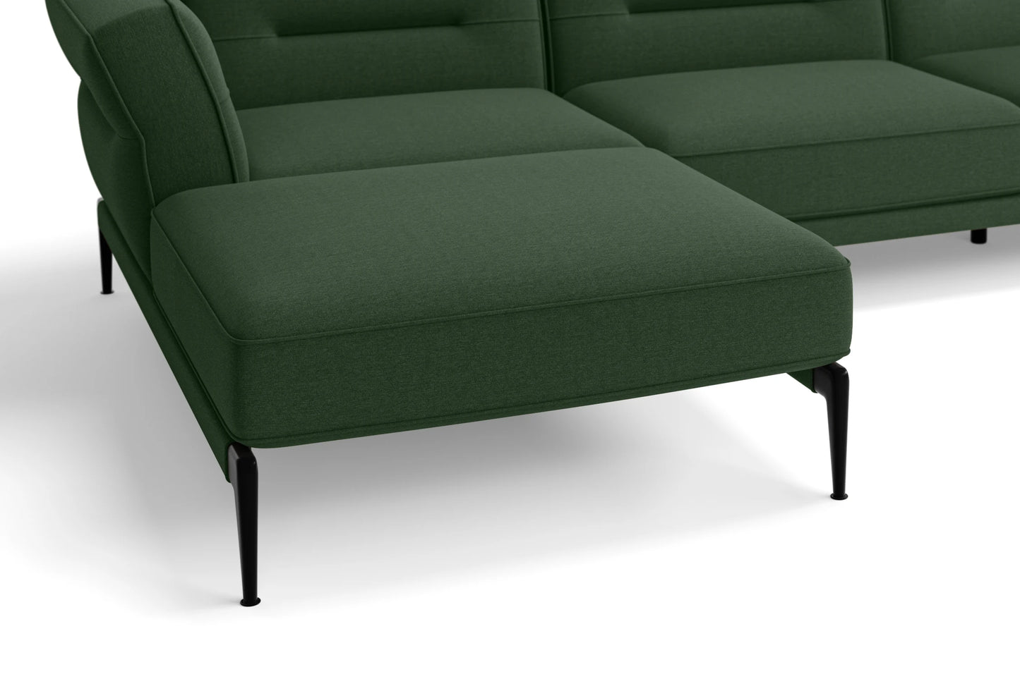 Acerra 3 Seater Left Hand Facing Chaise Lounge Corner Sofa Forest Green Linen Fabric