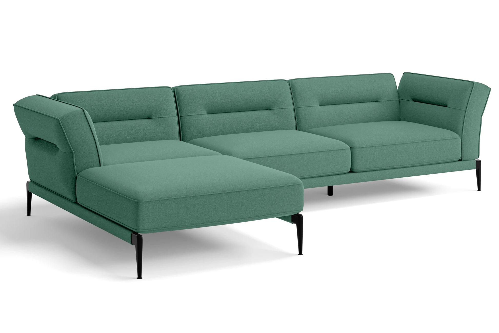 Acerra 3 Seater Left Hand Facing Chaise Lounge Corner Sofa Mint Green Linen Fabric