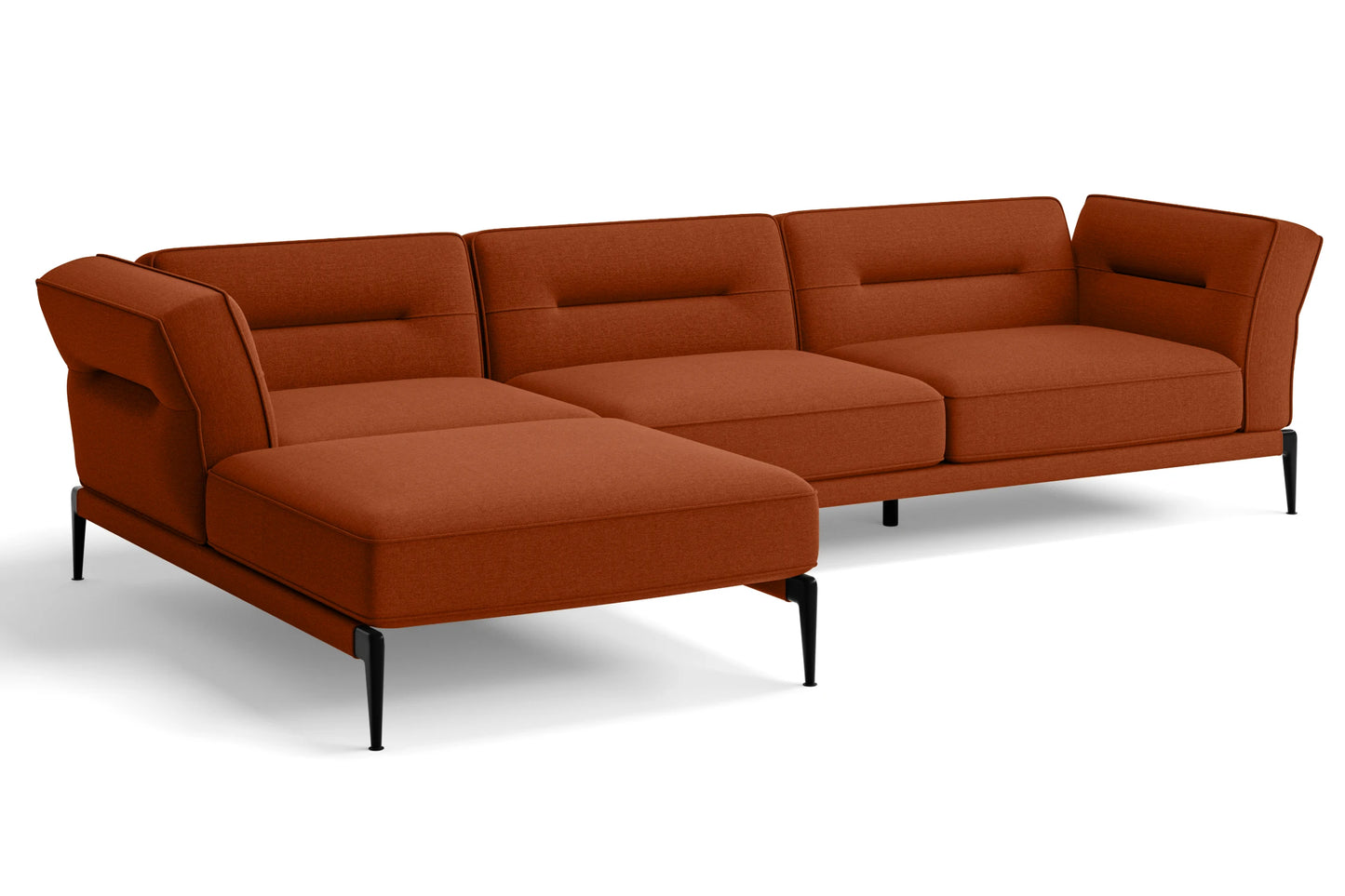 Acerra 3 Seater Left Hand Facing Chaise Lounge Corner Sofa Orange Linen Fabric