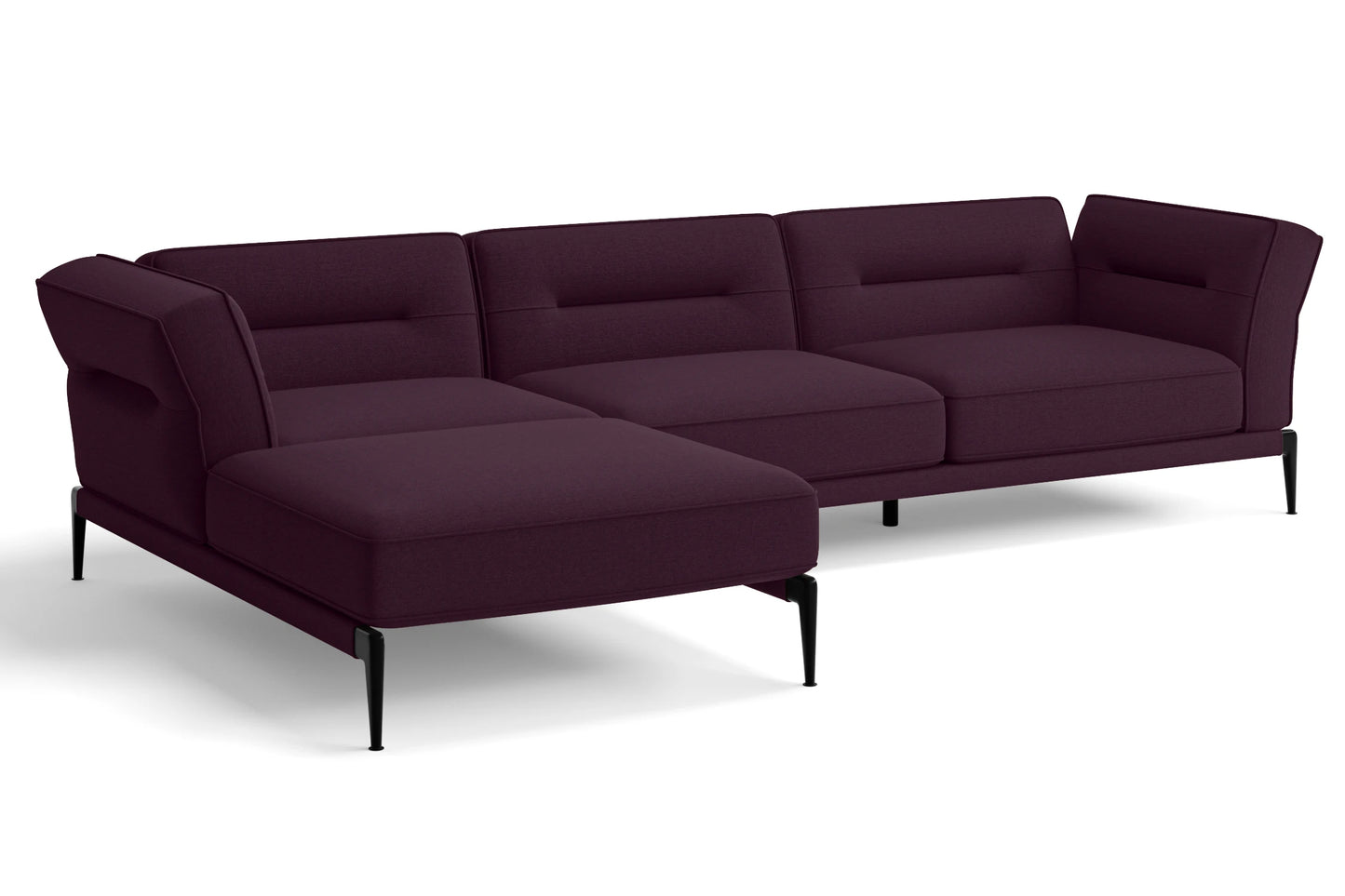 Acerra 3 Seater Left Hand Facing Chaise Lounge Corner Sofa Purple Linen Fabric