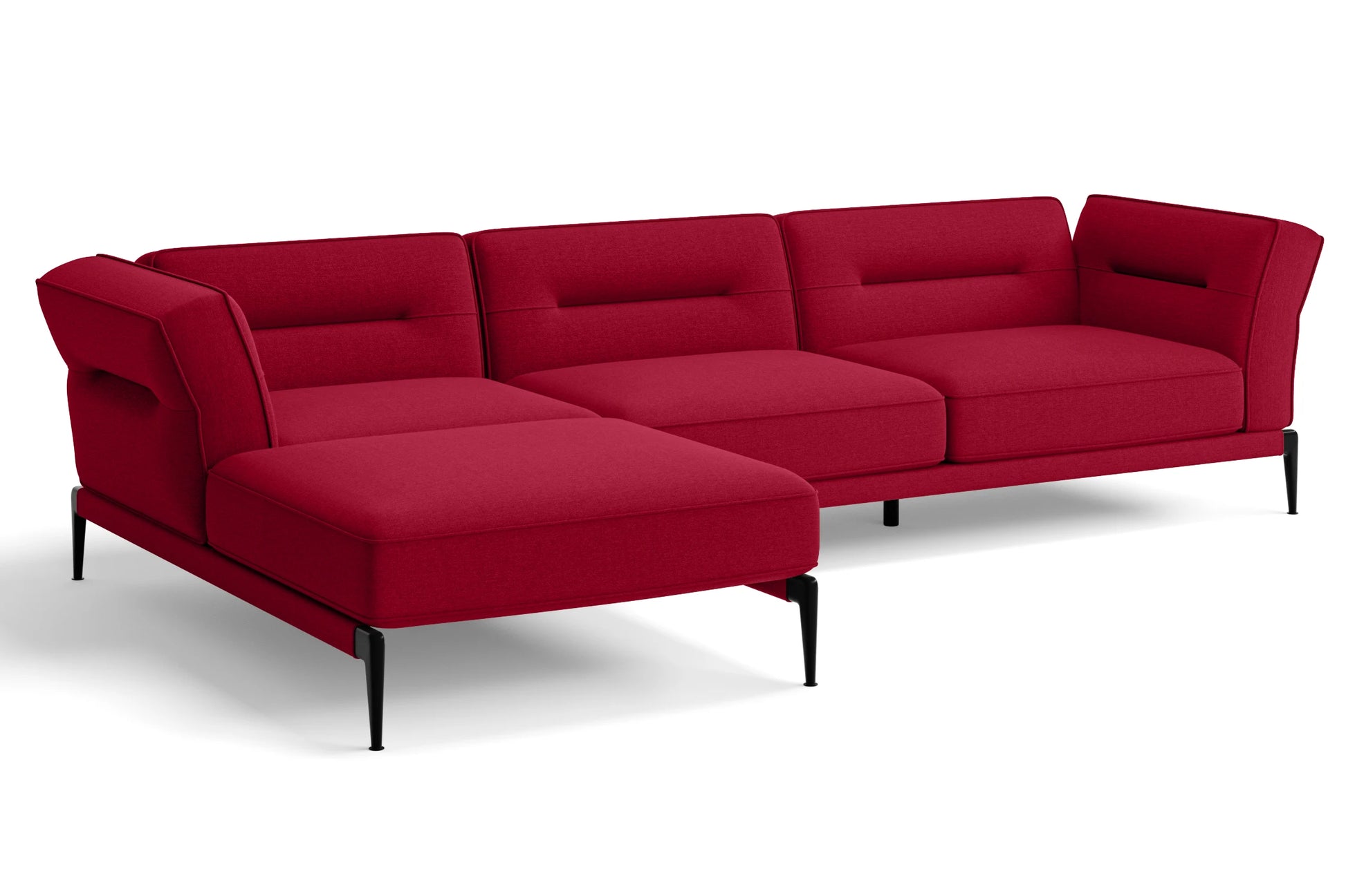 Acerra 3 Seater Left Hand Facing Chaise Lounge Corner Sofa Red Linen Fabric