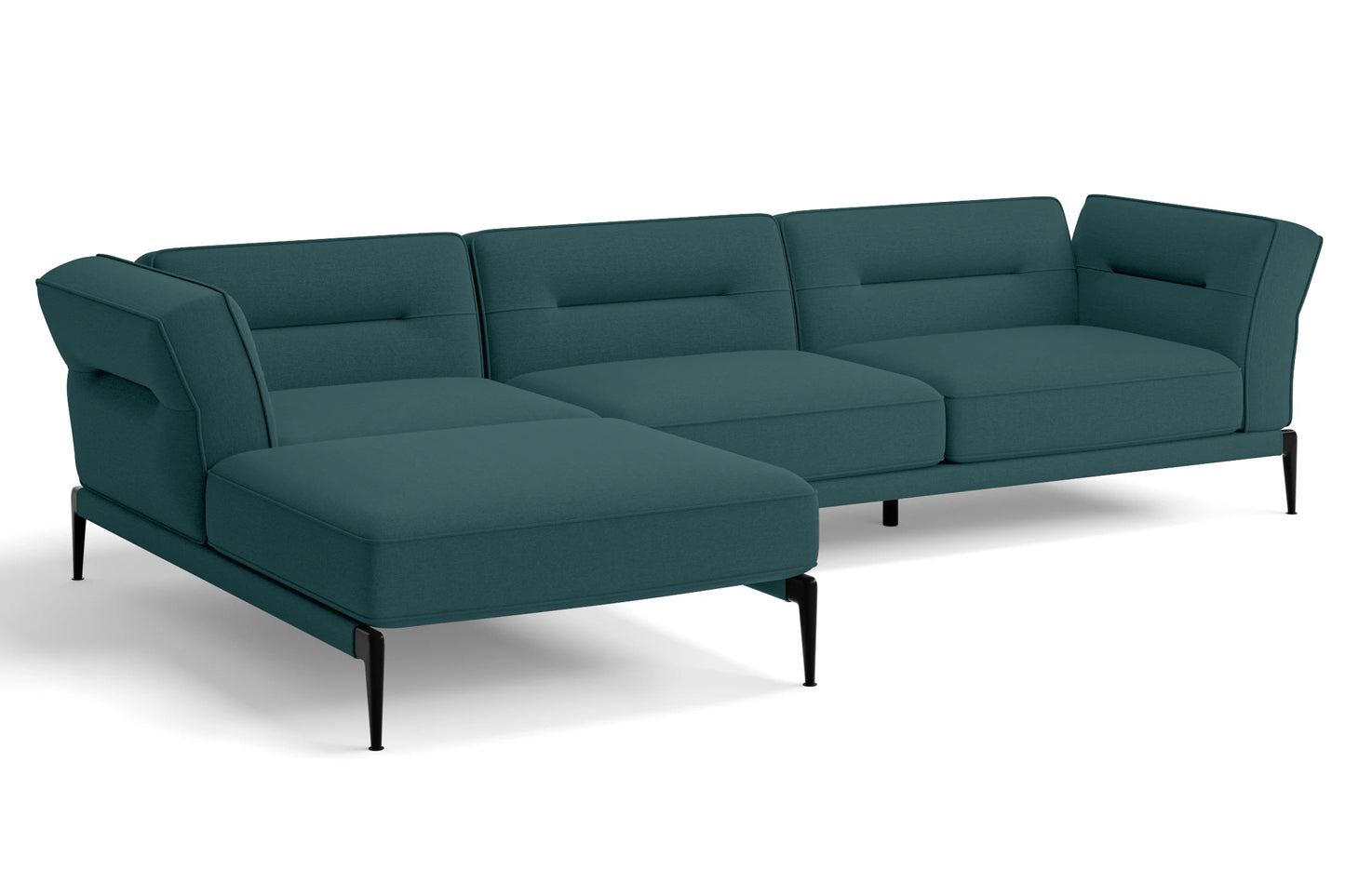 Acerra 3 Seater Left Hand Facing Chaise Lounge Corner Sofa Teal Linen Fabric