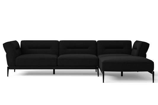 Acerra 3 Seater Right Hand Facing Chaise Lounge Corner Sofa Black Linen Fabric