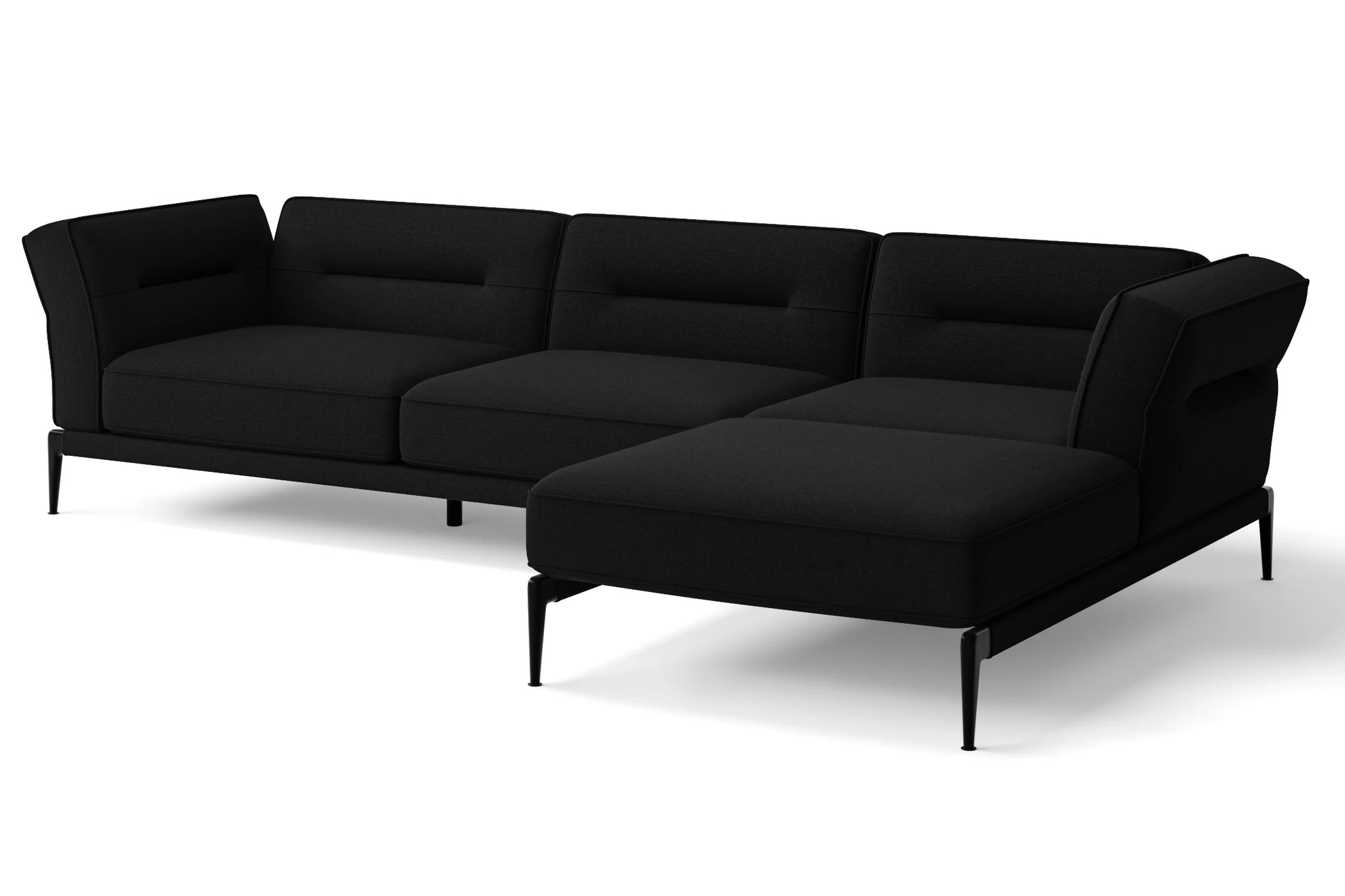 Acerra 3 Seater Right Hand Facing Chaise Lounge Corner Sofa Black Linen Fabric