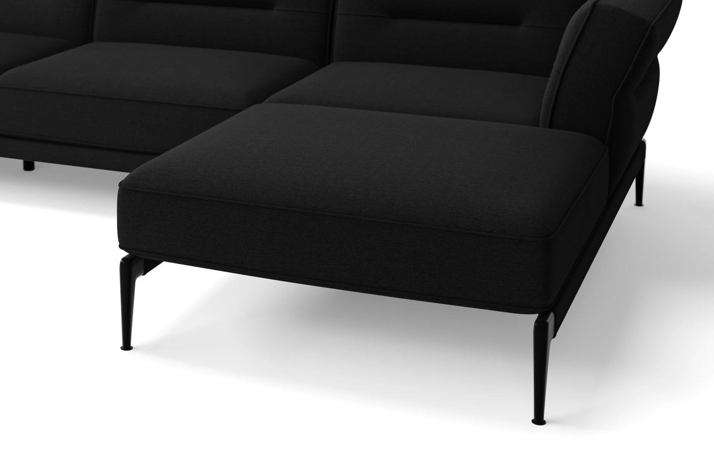 Acerra 3 Seater Right Hand Facing Chaise Lounge Corner Sofa Black Linen Fabric