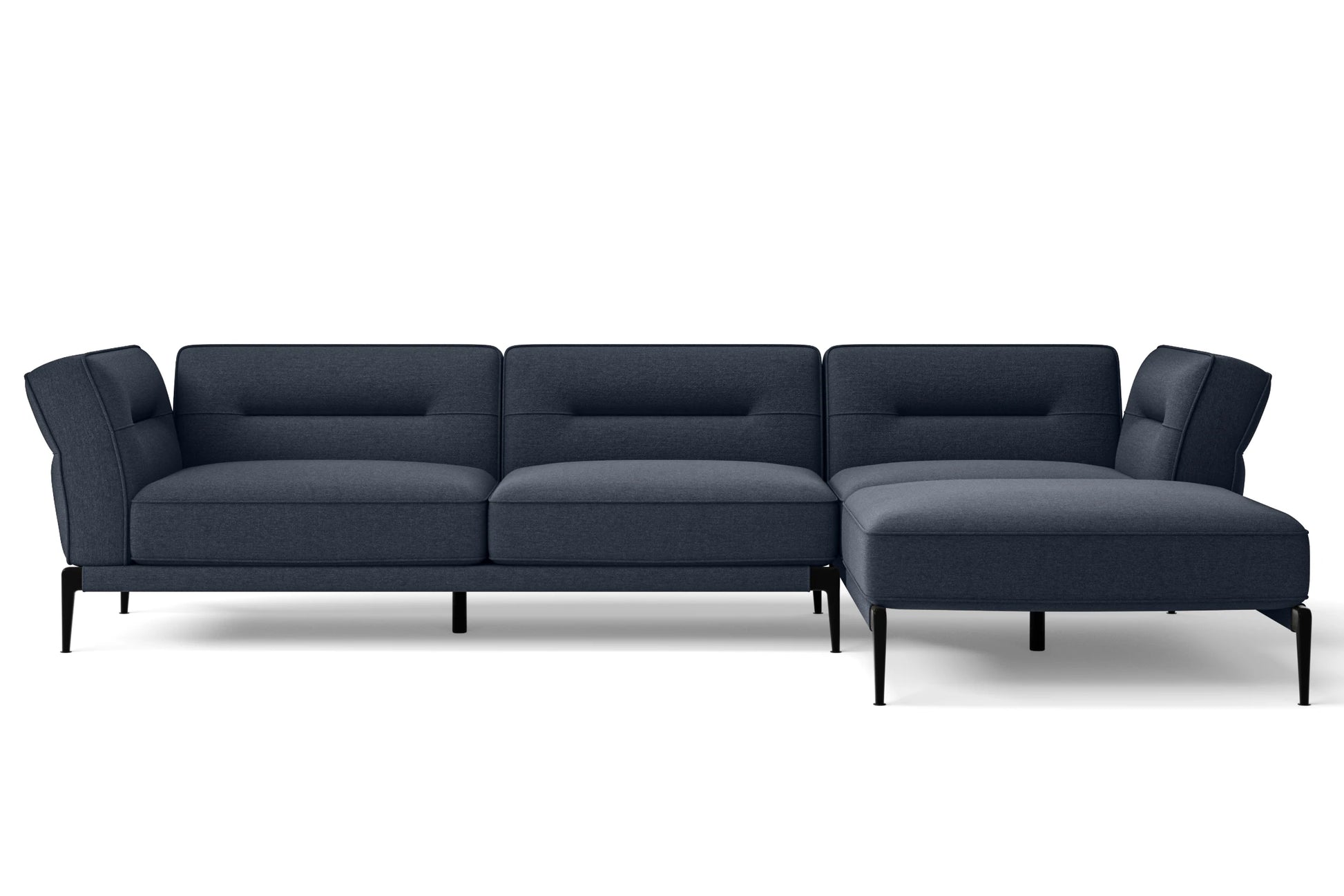 Acerra 3 Seater Right Hand Facing Chaise Lounge Corner Sofa Dark Blue Linen Fabric