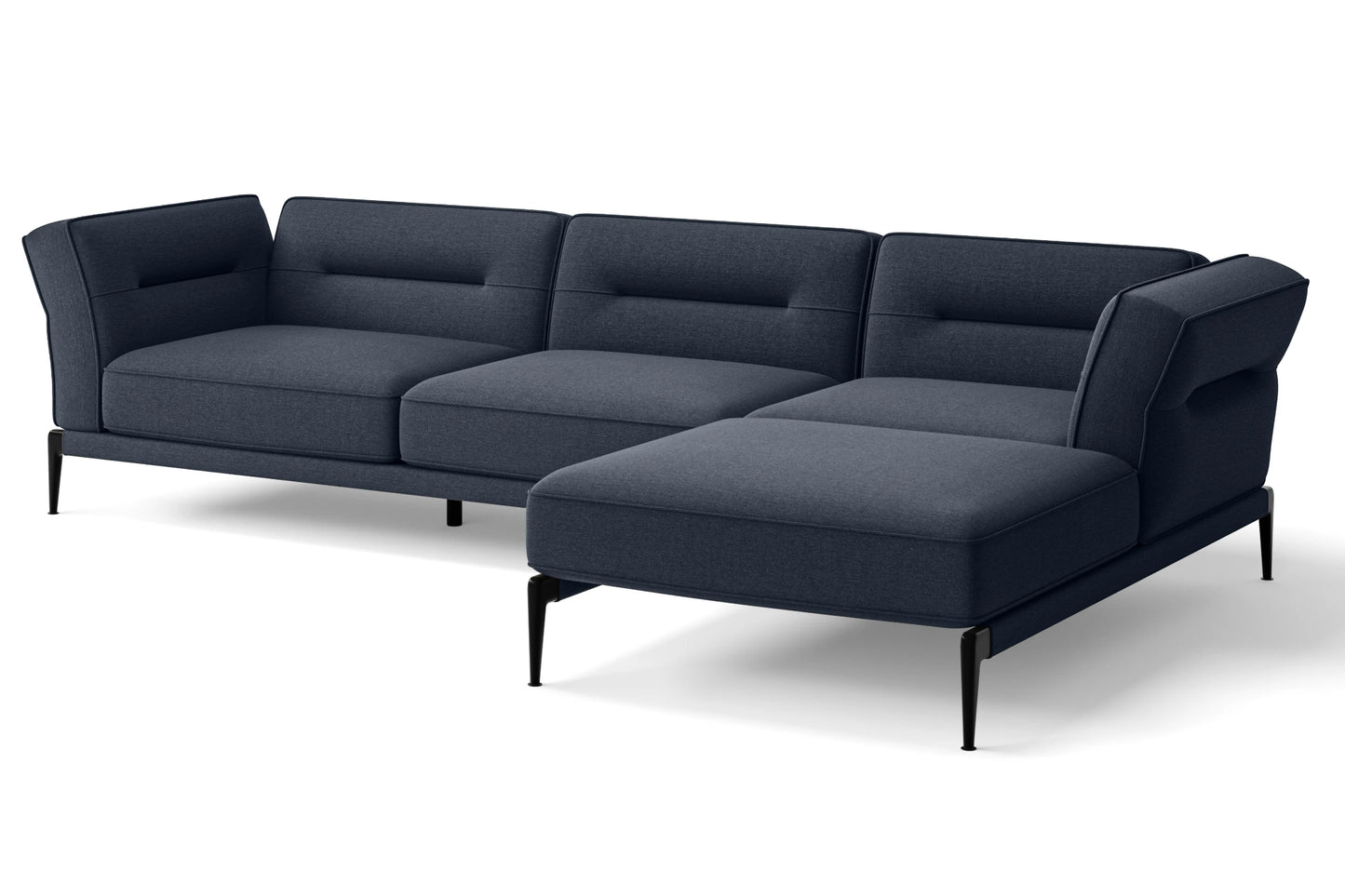 Acerra 3 Seater Right Hand Facing Chaise Lounge Corner Sofa Dark Blue Linen Fabric