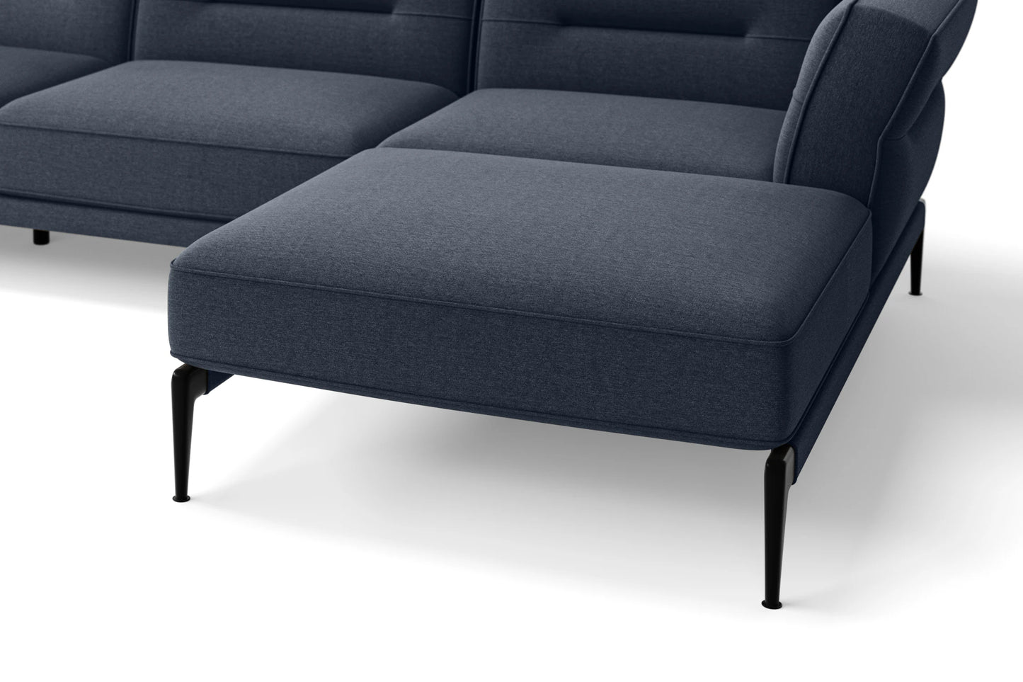 Acerra 3 Seater Right Hand Facing Chaise Lounge Corner Sofa Dark Blue Linen Fabric