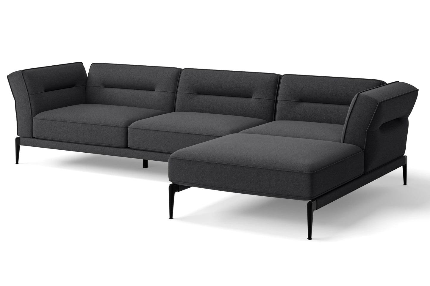 Acerra 3 Seater Right Hand Facing Chaise Lounge Corner Sofa Dark Grey Linen Fabric