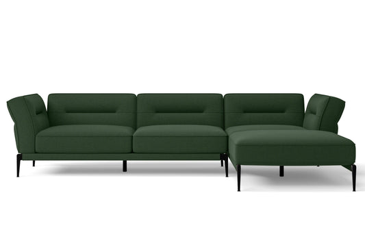 Acerra 3 Seater Right Hand Facing Chaise Lounge Corner Sofa Forest Green Linen Fabric