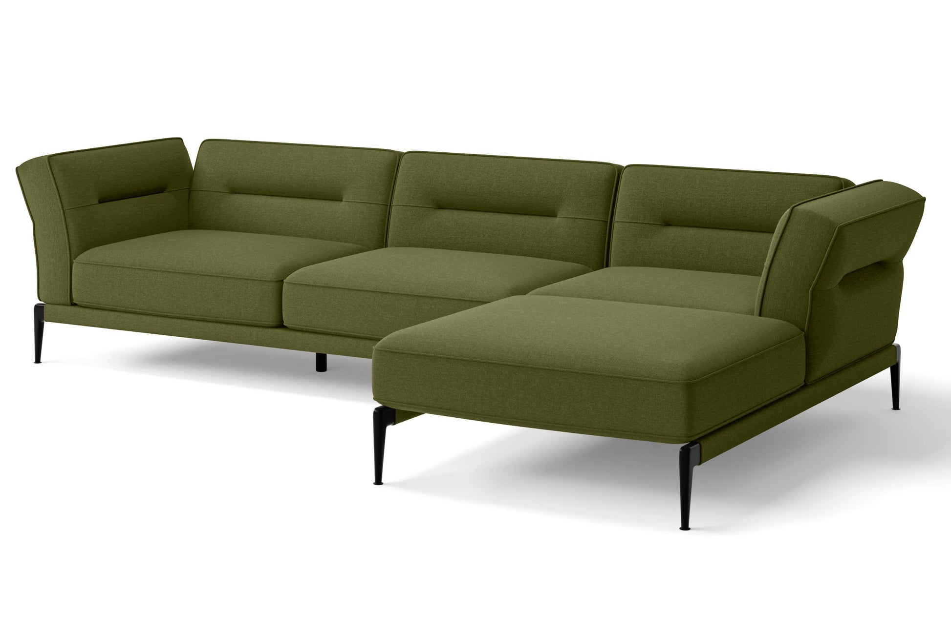 Acerra 3 Seater Right Hand Facing Chaise Lounge Corner Sofa Olive Linen Fabric