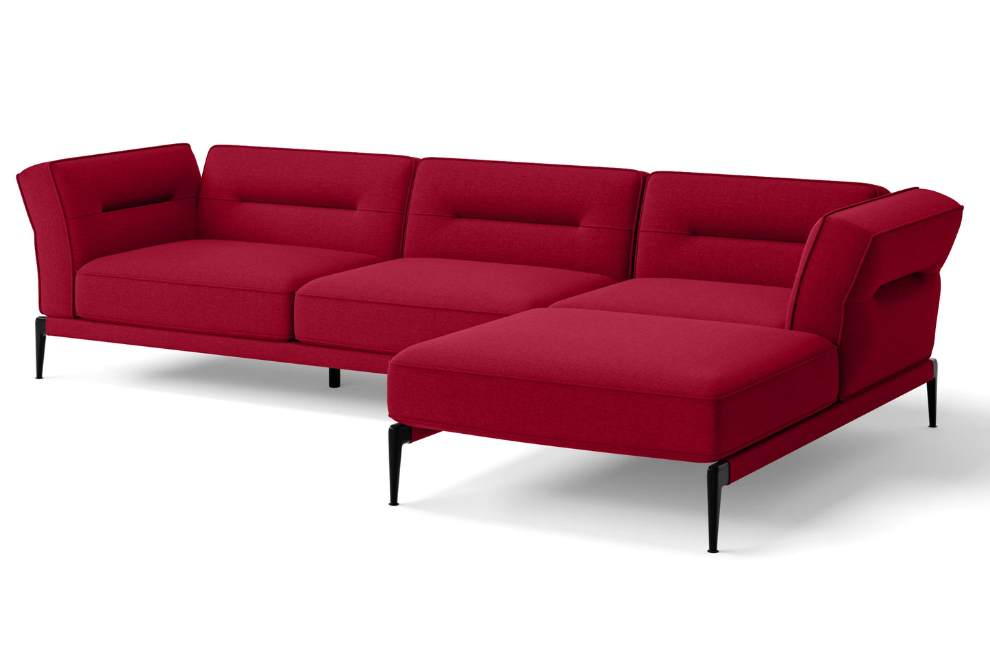 Acerra 3 Seater Right Hand Facing Chaise Lounge Corner Sofa Red Linen Fabric