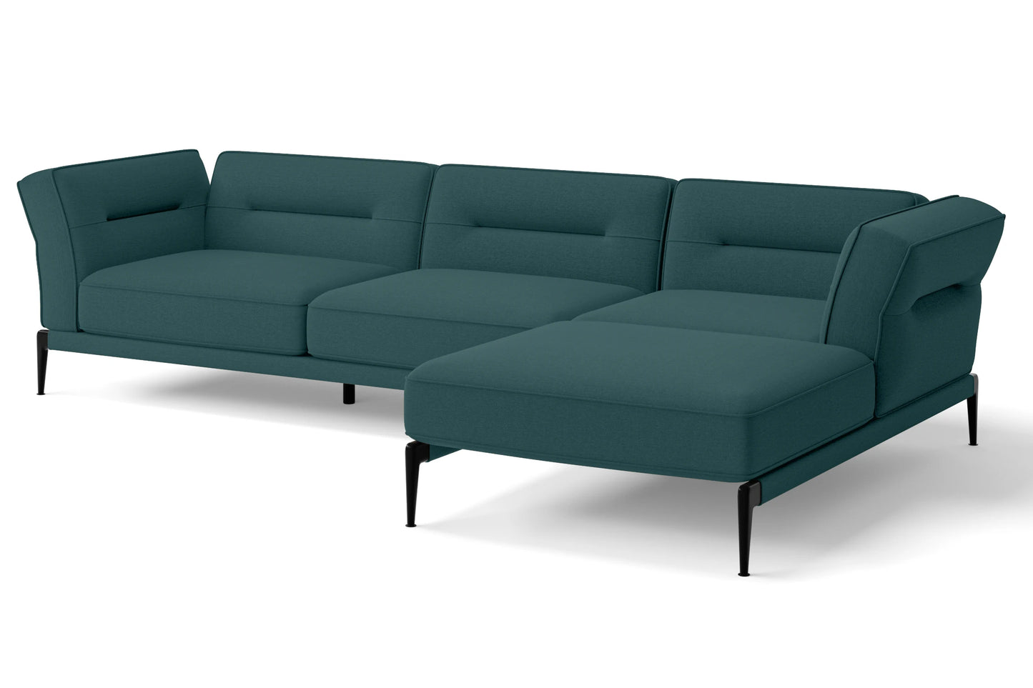 Acerra 3 Seater Right Hand Facing Chaise Lounge Corner Sofa Teal Linen Fabric