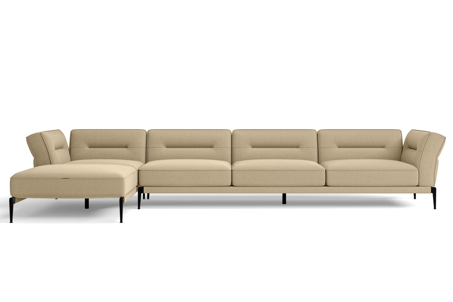 Acerra 4 Seater Left Hand Facing Chaise Lounge Corner Sofa Beige Linen Fabric