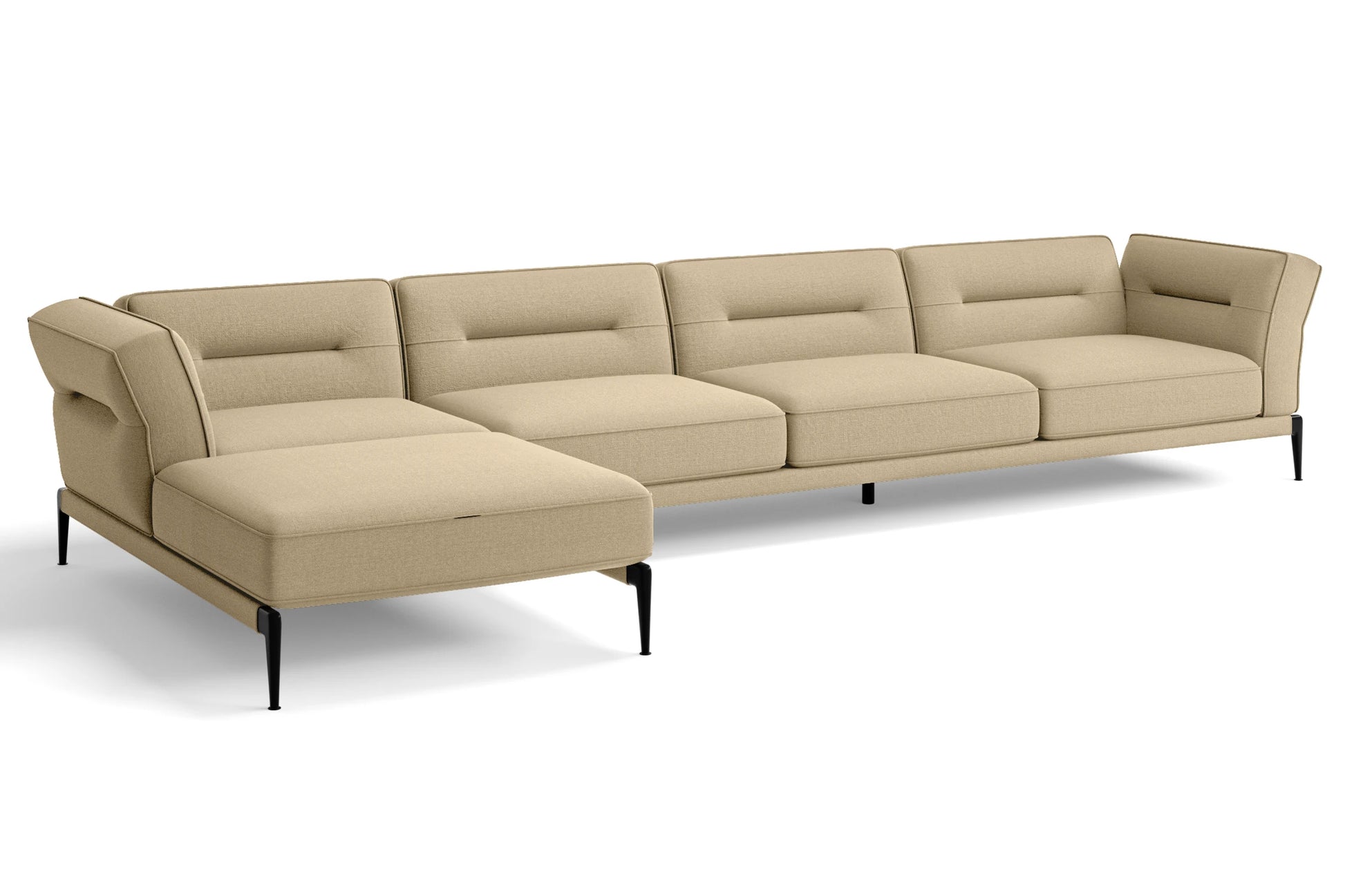 Acerra 4 Seater Left Hand Facing Chaise Lounge Corner Sofa Beige Linen Fabric