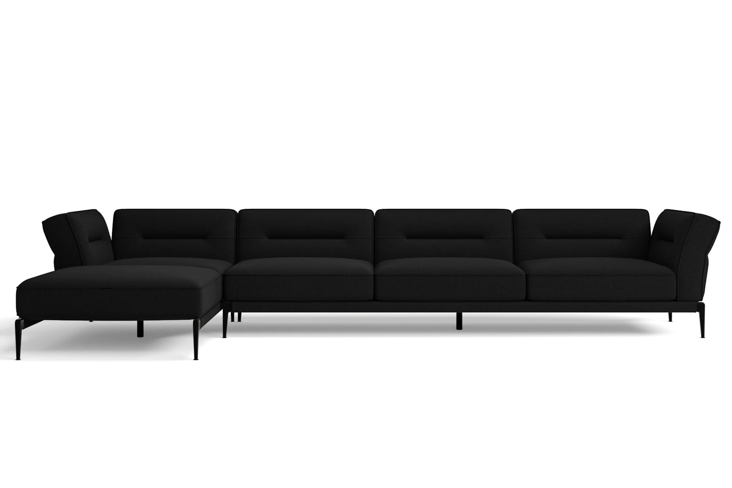 Acerra 4 Seater Left Hand Facing Chaise Lounge Corner Sofa Black Linen Fabric