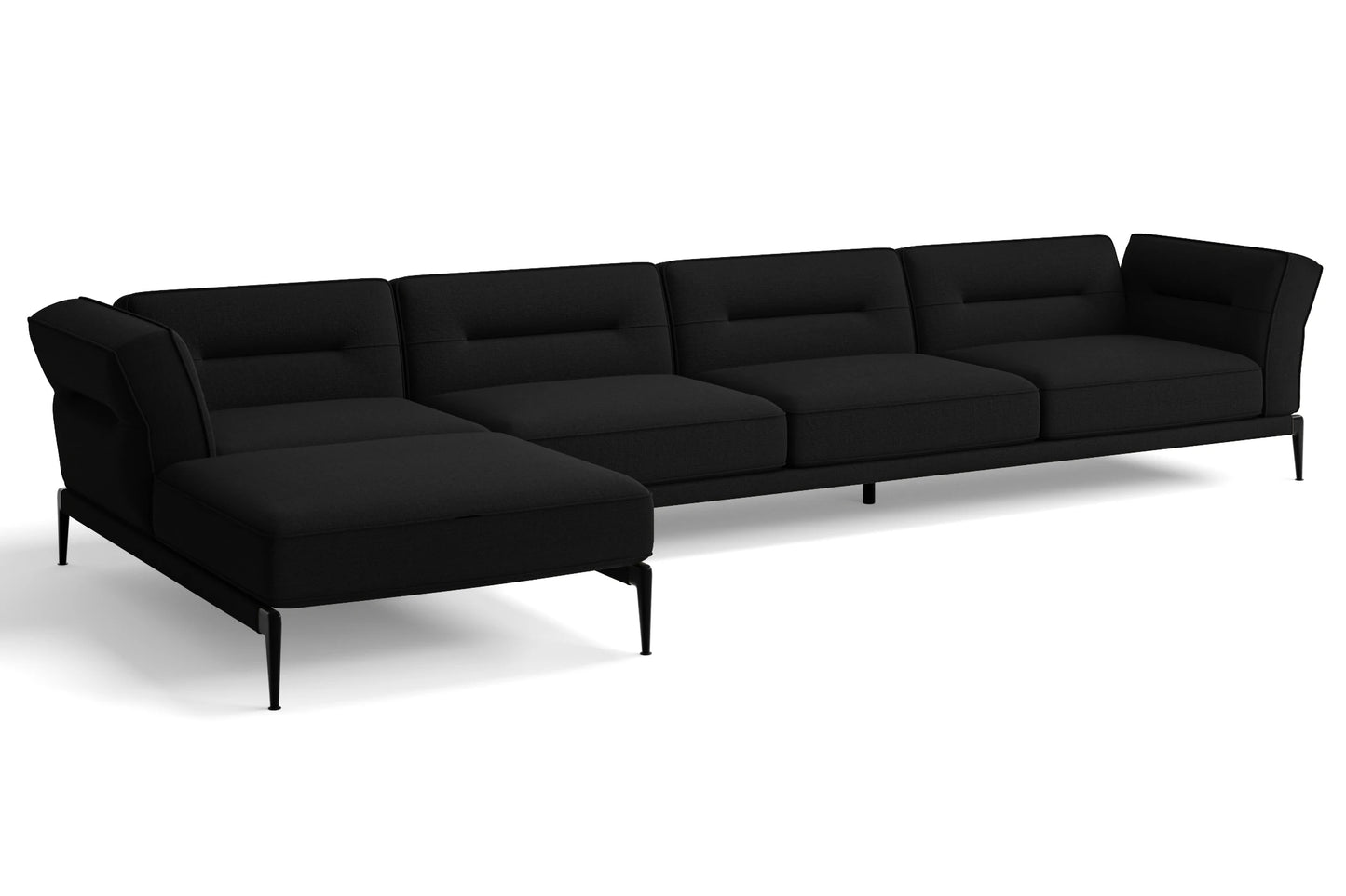 Acerra 4 Seater Left Hand Facing Chaise Lounge Corner Sofa Black Linen Fabric