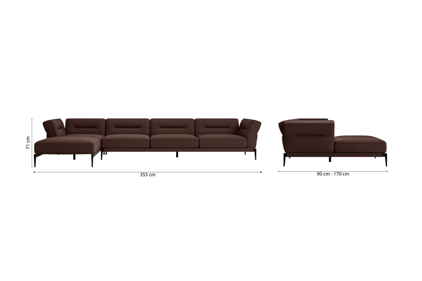 Acerra 4 Seater Left Hand Facing Chaise Lounge Corner Sofa Coffee Brown Linen Fabric