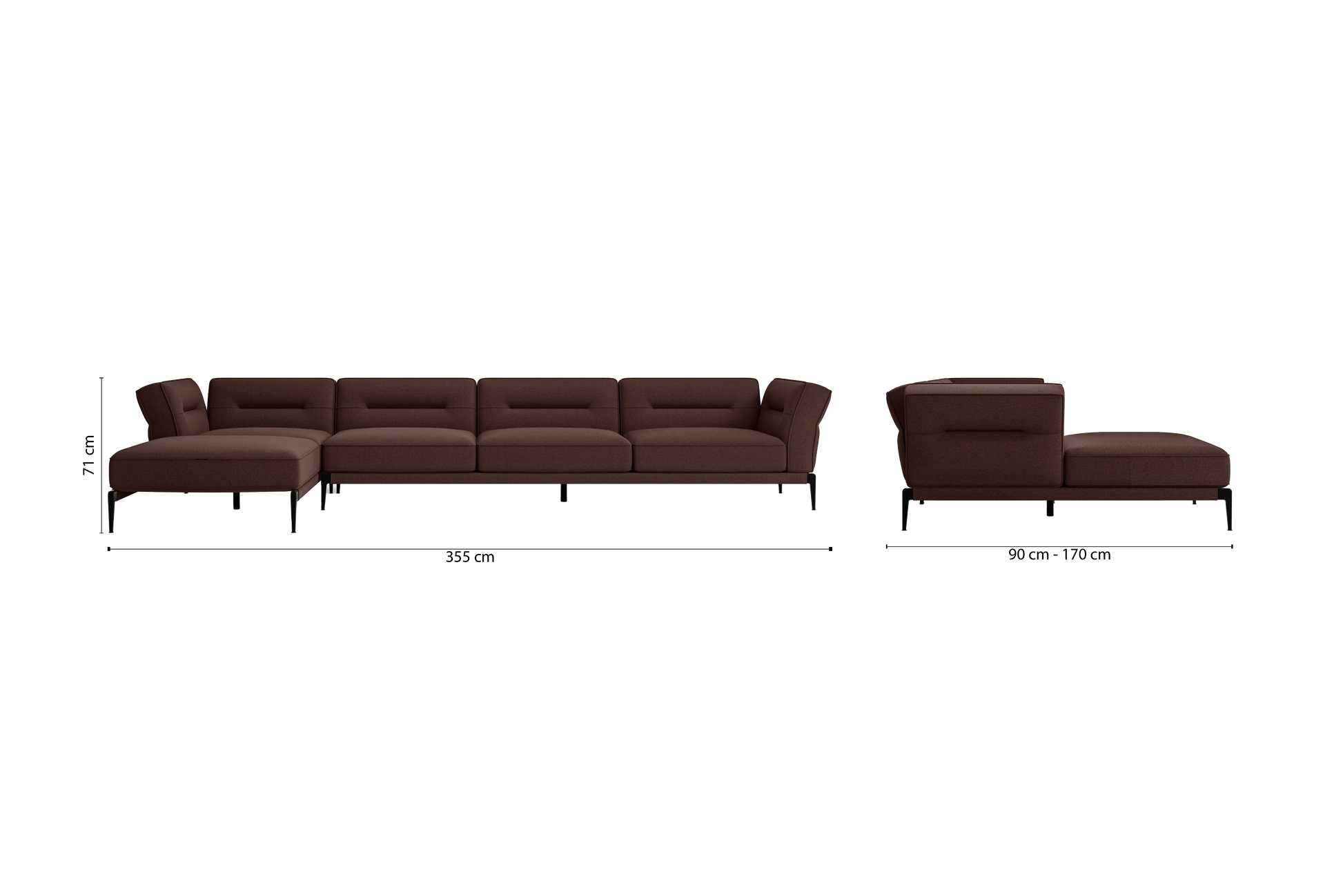 Acerra 4 Seater Left Hand Facing Chaise Lounge Corner Sofa Coffee Brown Linen Fabric