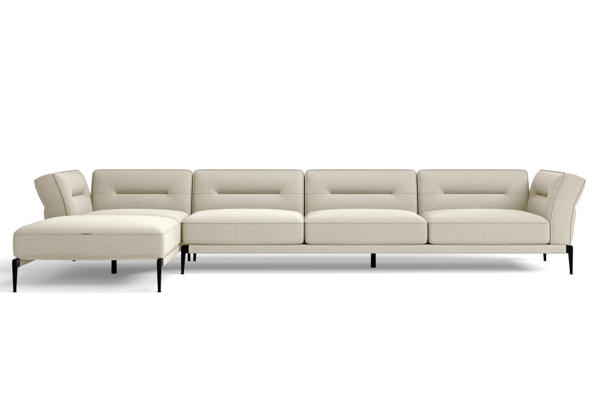 Acerra 4 Seater Left Hand Facing Chaise Lounge Corner Sofa Cream Linen Fabric