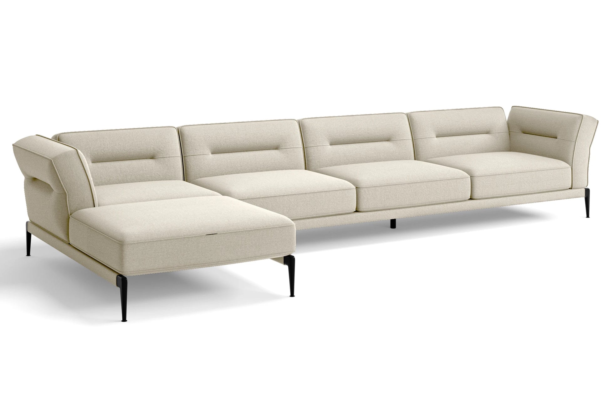 Acerra 4 Seater Left Hand Facing Chaise Lounge Corner Sofa Cream Linen Fabric