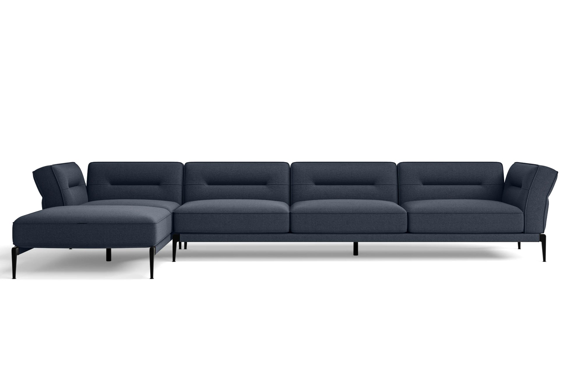 Acerra 4 Seater Left Hand Facing Chaise Lounge Corner Sofa Dark Blue Linen Fabric