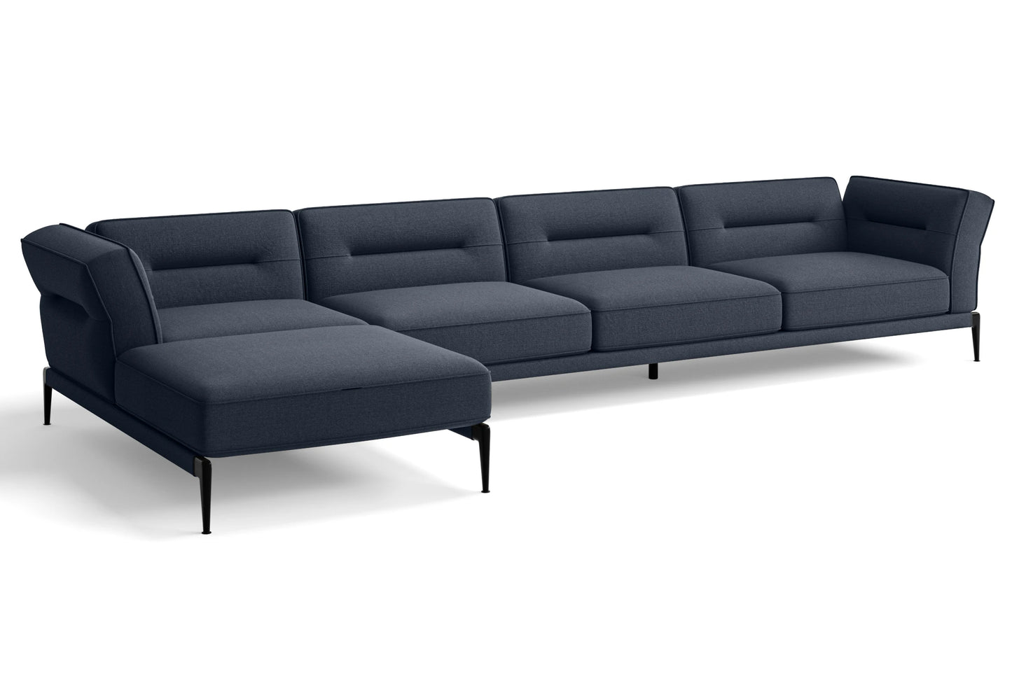 Acerra 4 Seater Left Hand Facing Chaise Lounge Corner Sofa Dark Blue Linen Fabric