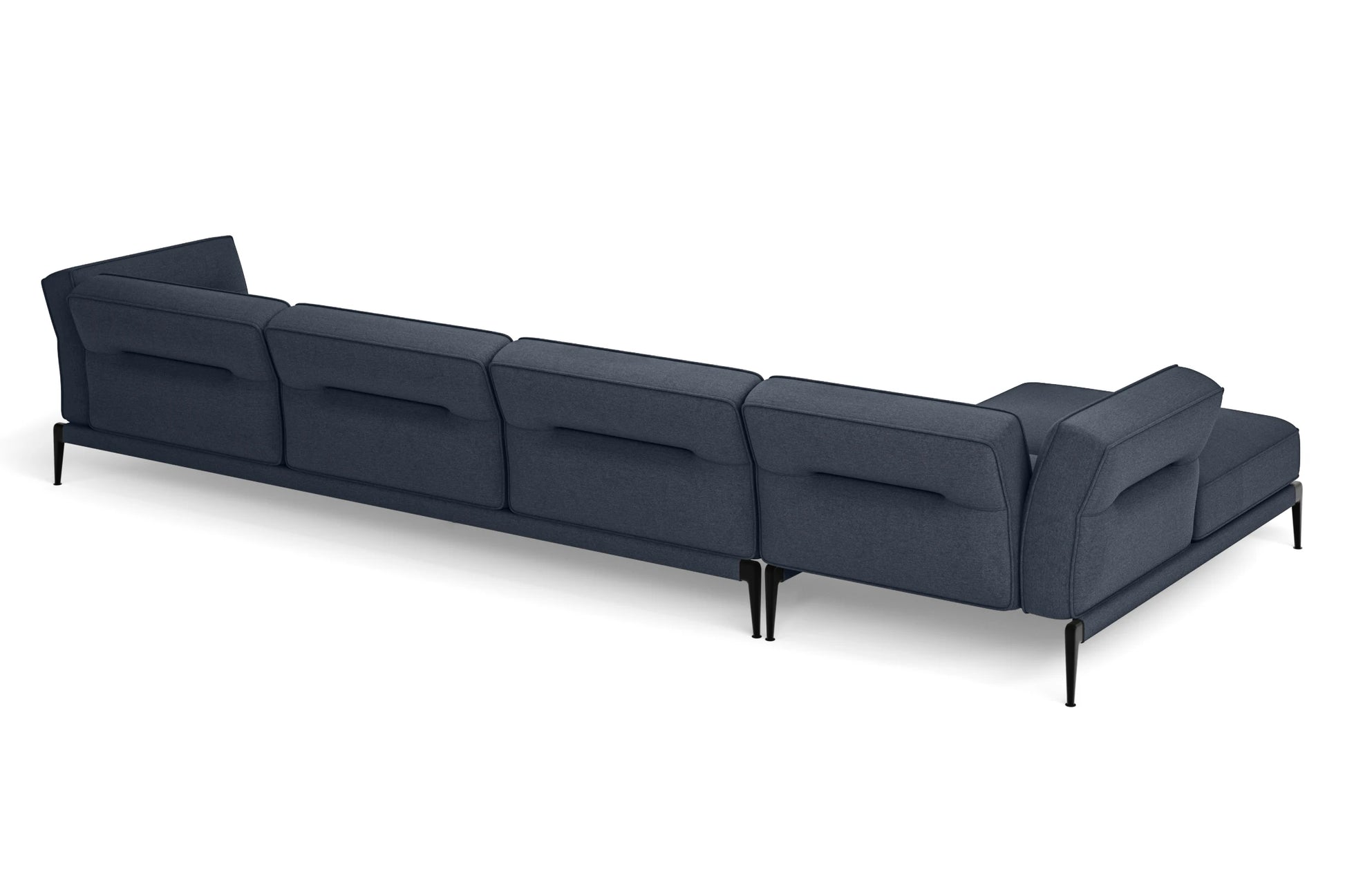 Acerra 4 Seater Left Hand Facing Chaise Lounge Corner Sofa Dark Blue Linen Fabric