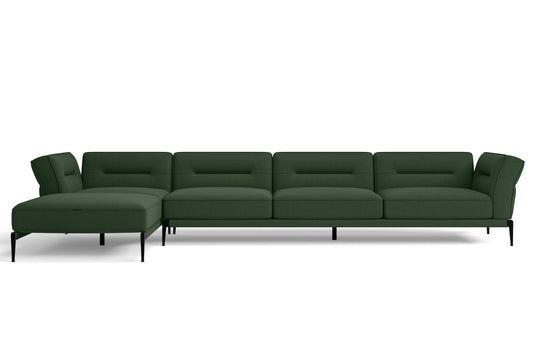 Acerra 4 Seater Left Hand Facing Chaise Lounge Corner Sofa Forest Green Linen Fabric