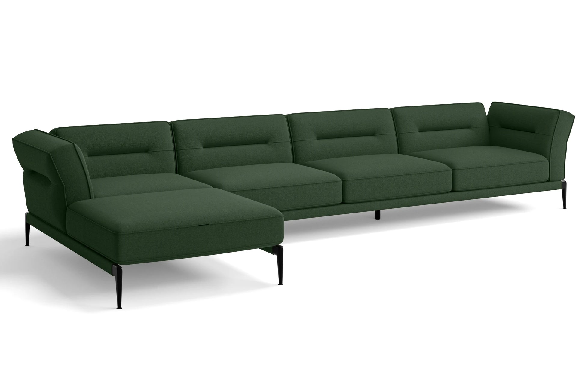 Acerra 4 Seater Left Hand Facing Chaise Lounge Corner Sofa Forest Green Linen Fabric