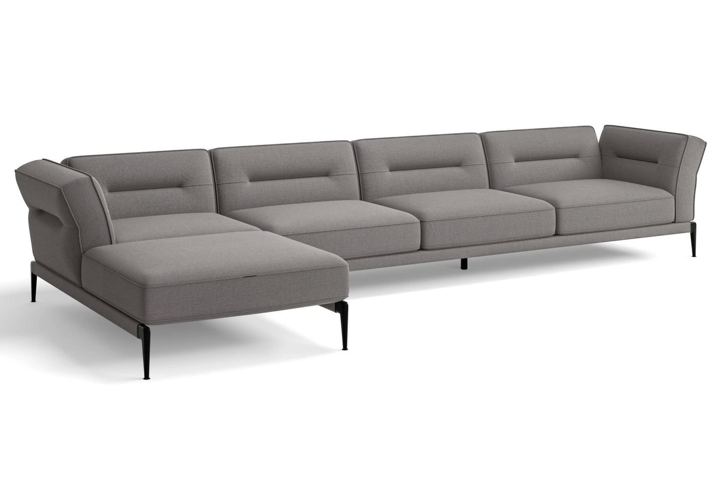 Acerra 4 Seater Left Hand Facing Chaise Lounge Corner Sofa Grey Linen Fabric