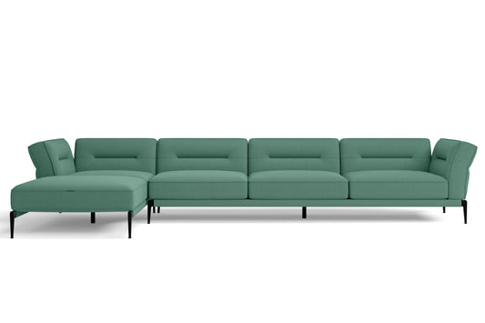 Acerra 4 Seater Left Hand Facing Chaise Lounge Corner Sofa Mint Green Linen Fabric