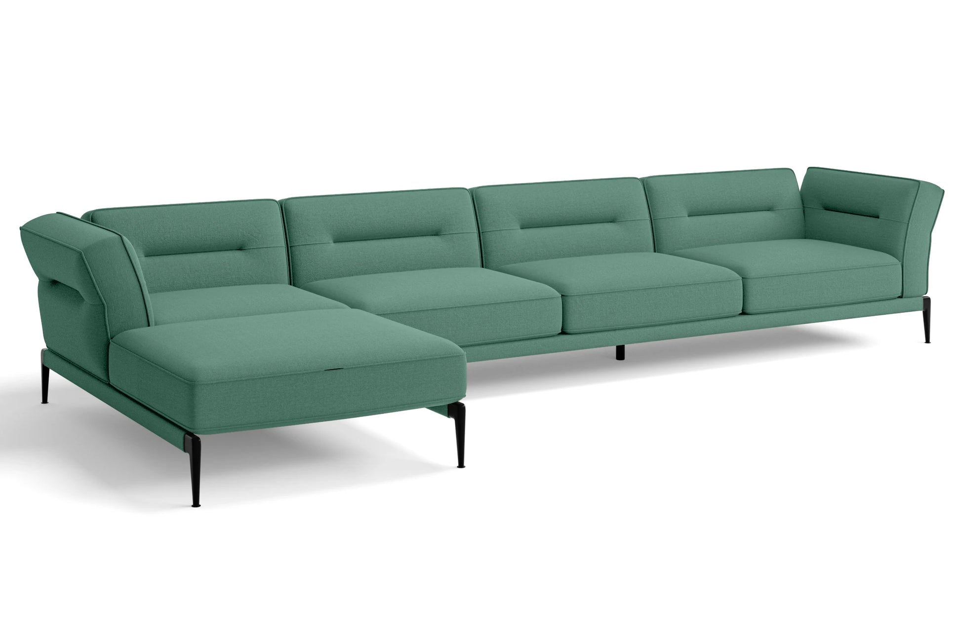 Acerra 4 Seater Left Hand Facing Chaise Lounge Corner Sofa Mint Green Linen Fabric