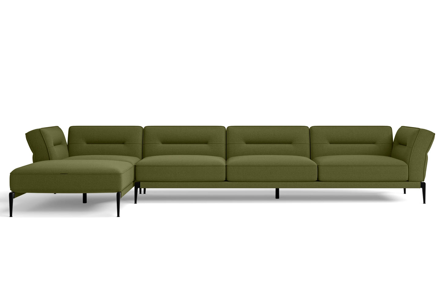 Acerra 4 Seater Left Hand Facing Chaise Lounge Corner Sofa Olive Linen Fabric