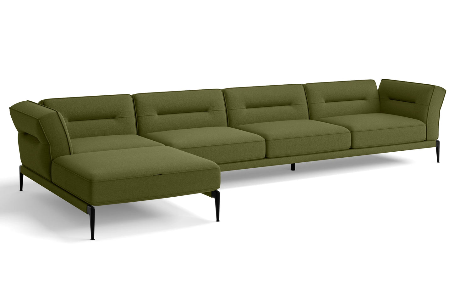 Acerra 4 Seater Left Hand Facing Chaise Lounge Corner Sofa Olive Linen Fabric