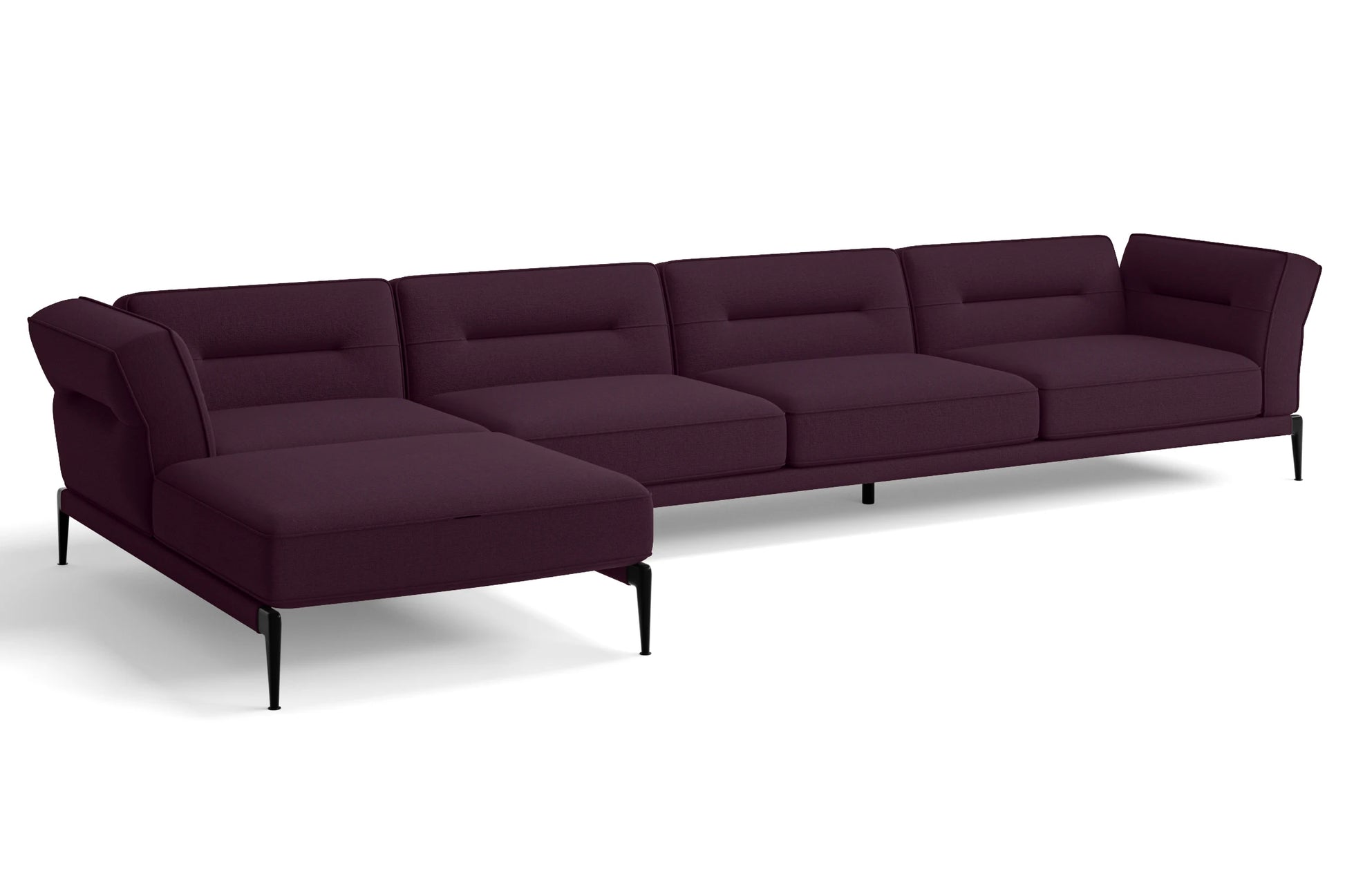 Acerra 4 Seater Left Hand Facing Chaise Lounge Corner Sofa Purple Linen Fabric