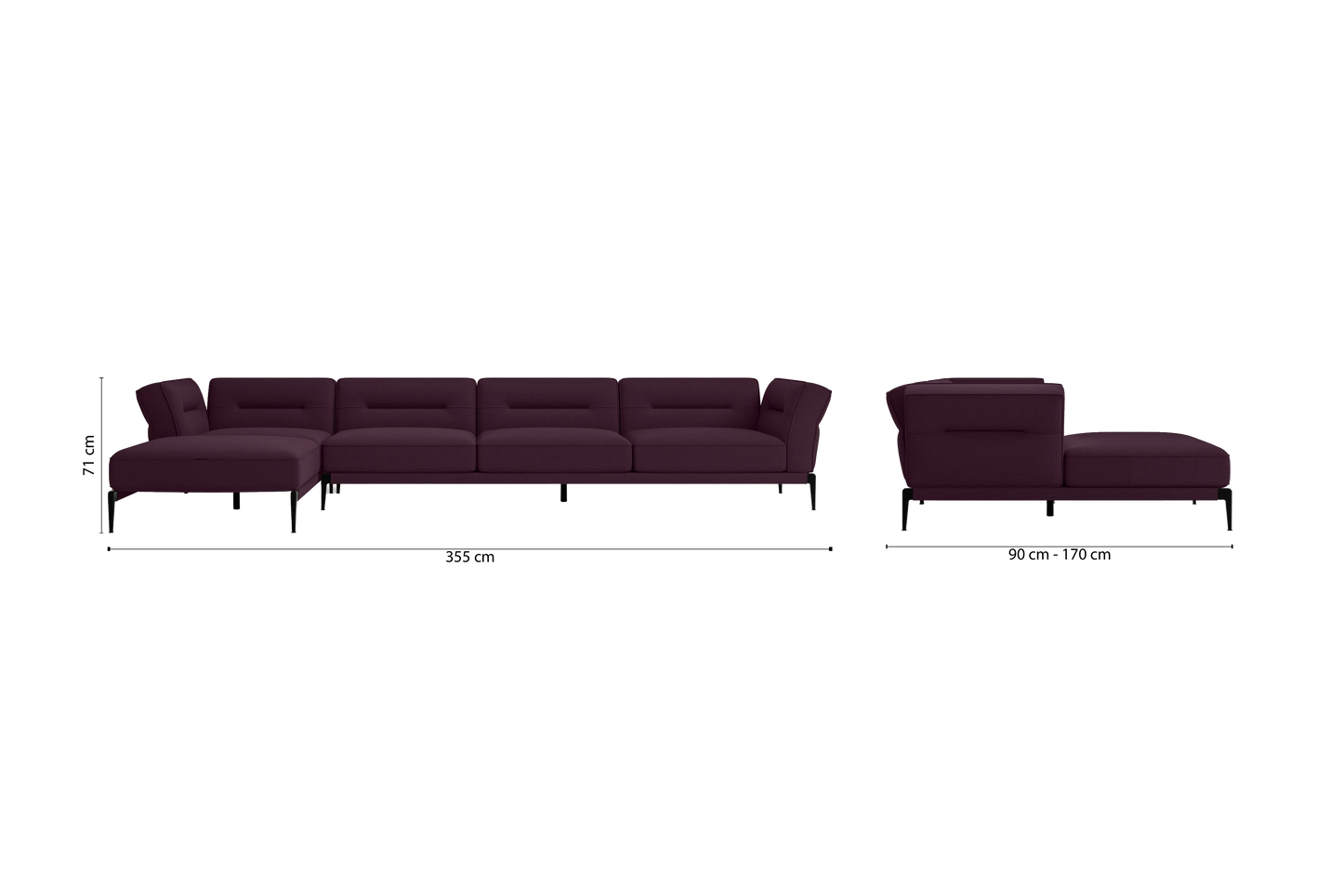 Acerra 4 Seater Left Hand Facing Chaise Lounge Corner Sofa Purple Linen Fabric