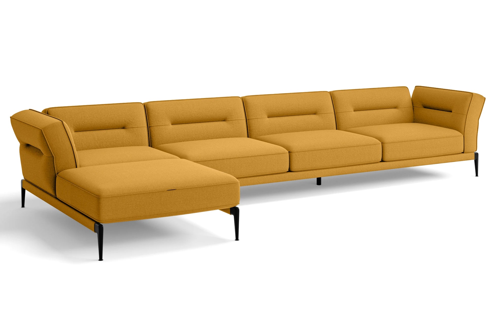 Acerra 4 Seater Left Hand Facing Chaise Lounge Corner Sofa Yellow Linen Fabric