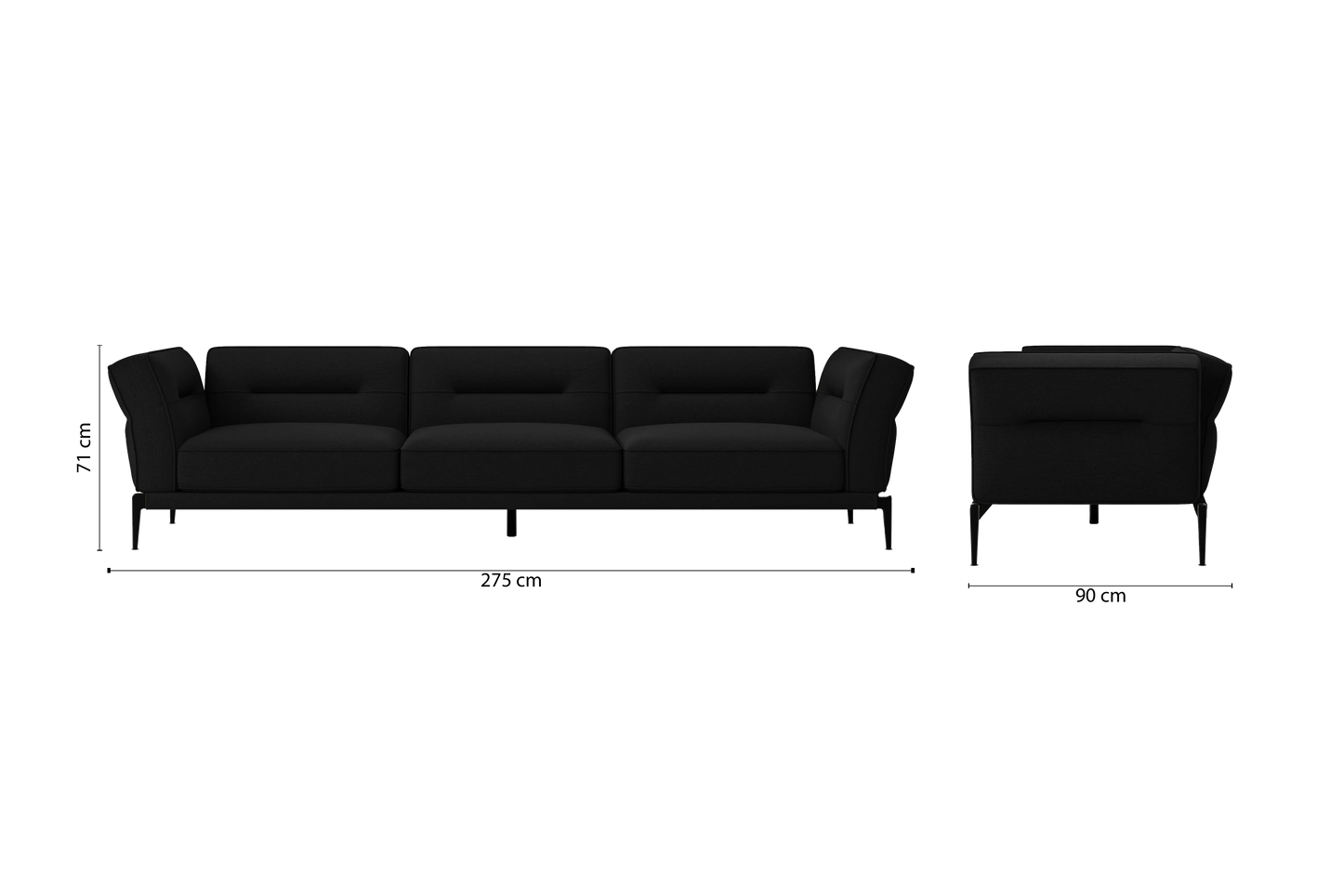 Acerra 4 Seater Sofa Black Linen Fabric