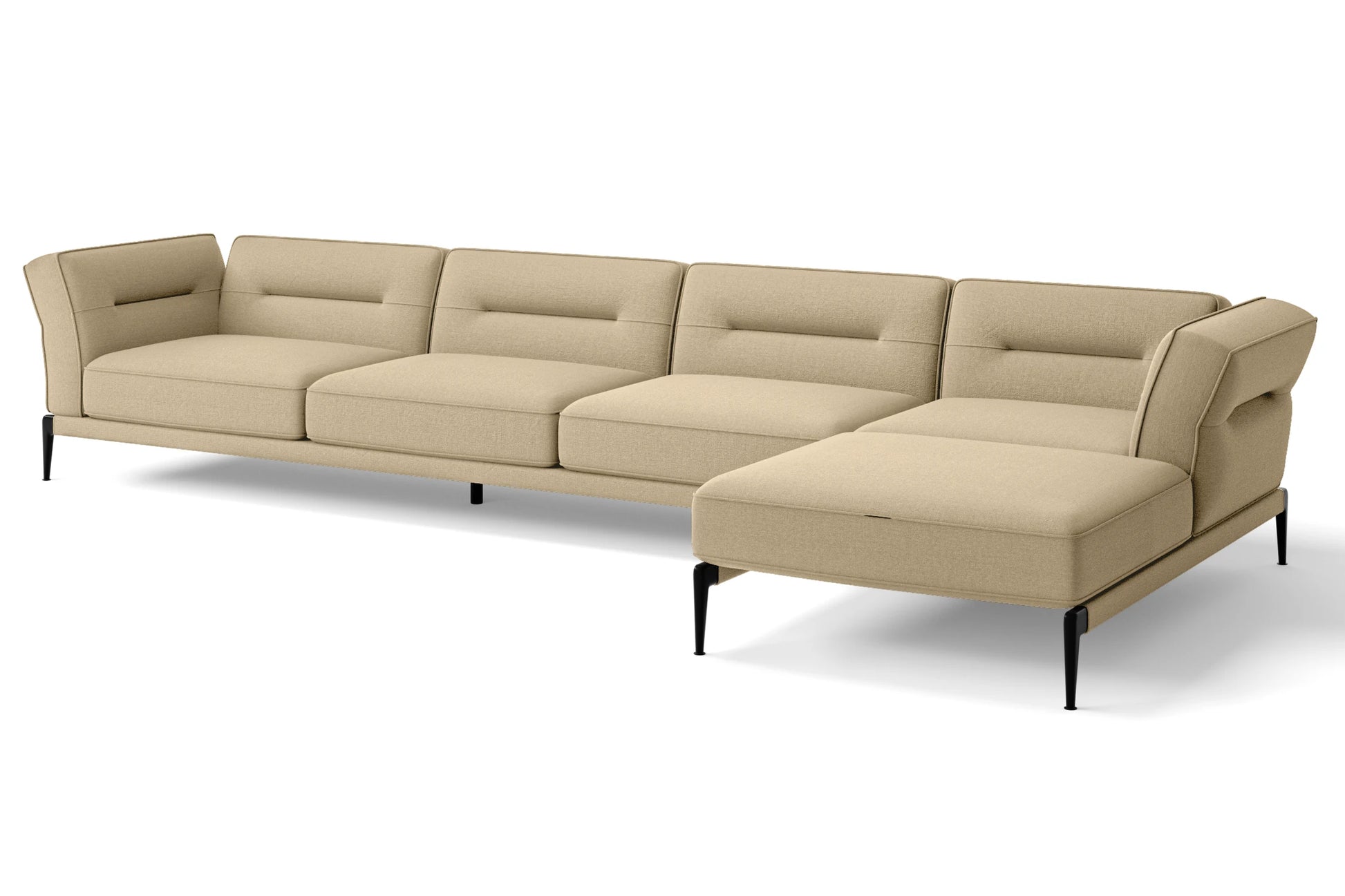 Acerra 4 Seater Right Hand Facing Chaise Lounge Corner Sofa Beige Linen Fabric