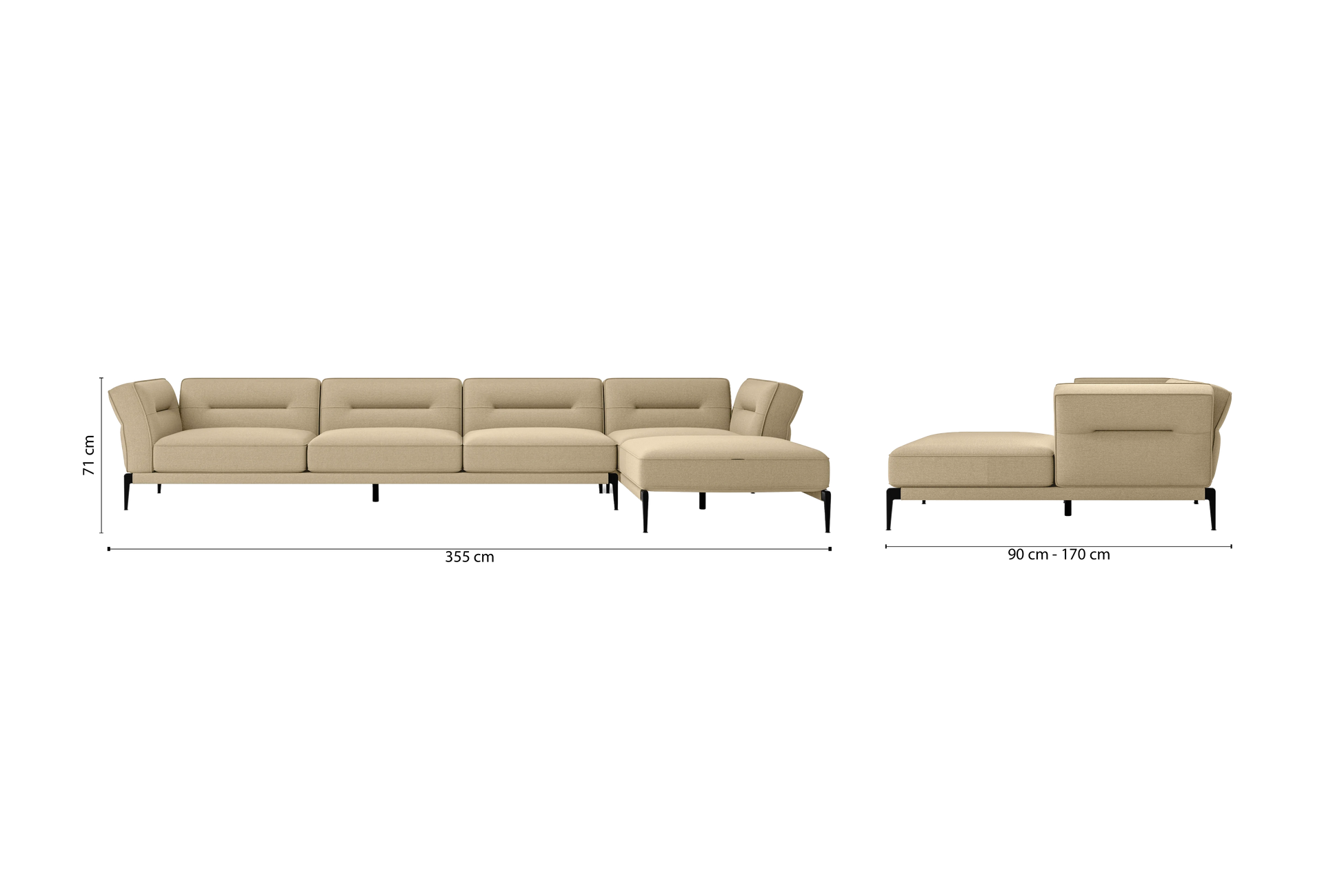 Acerra 4 Seater Right Hand Facing Chaise Lounge Corner Sofa Beige Linen Fabric