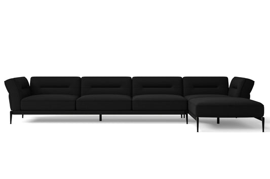 Acerra 4 Seater Right Hand Facing Chaise Lounge Corner Sofa Black Linen Fabric