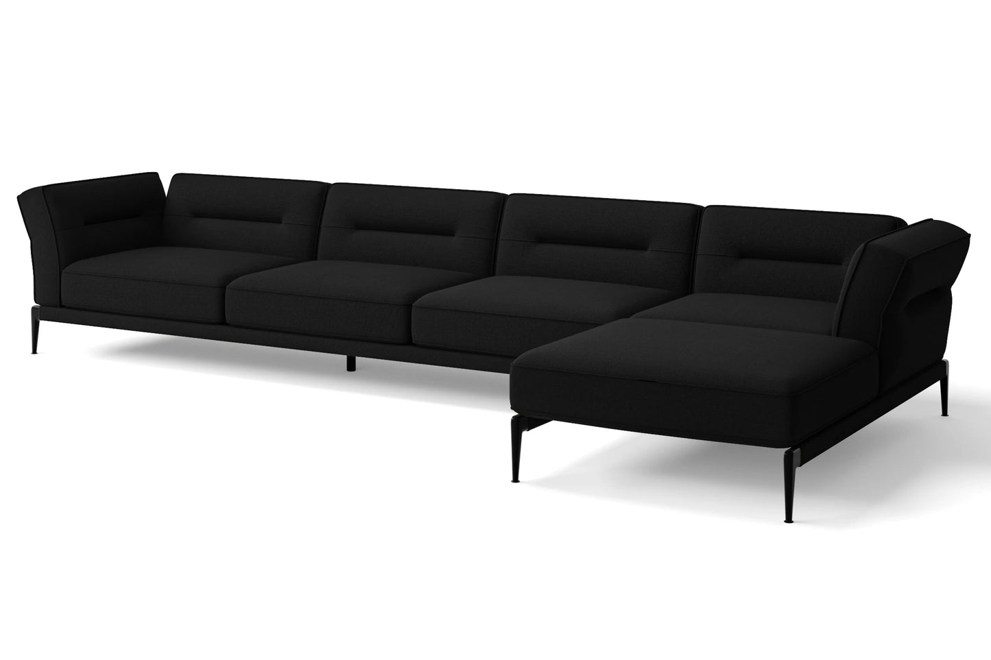 Acerra 4 Seater Right Hand Facing Chaise Lounge Corner Sofa Black Linen Fabric